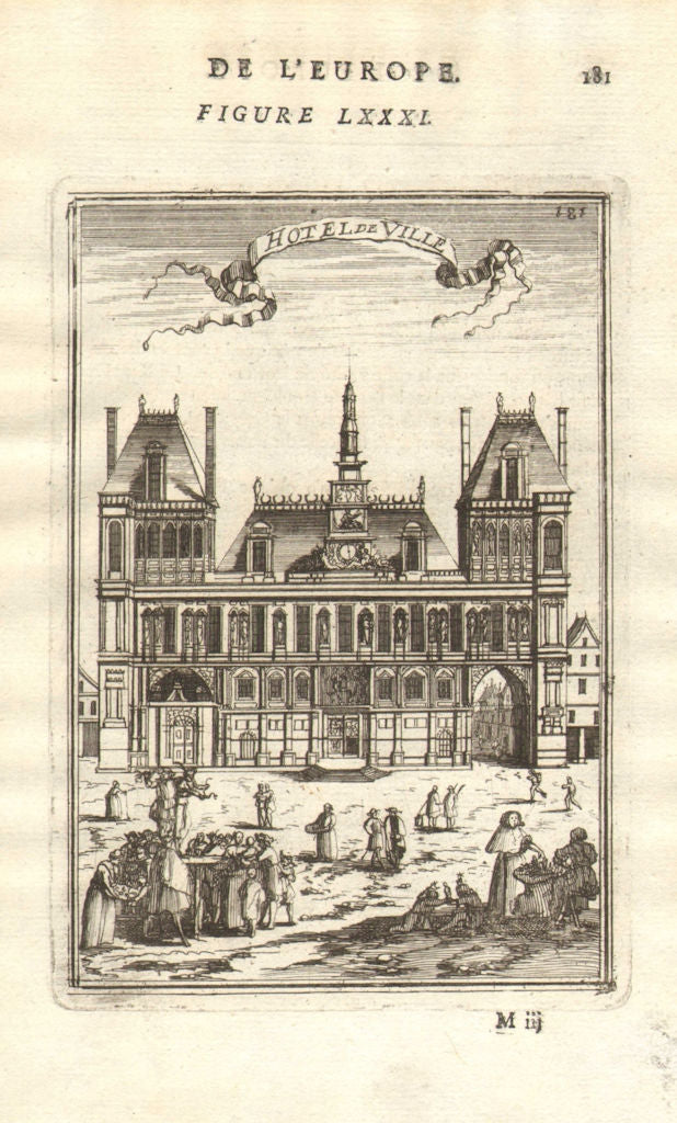PARIS. Hotel de Ville. 'Hôtel de Ville'. Decorative. Market. MALLET 1683 print